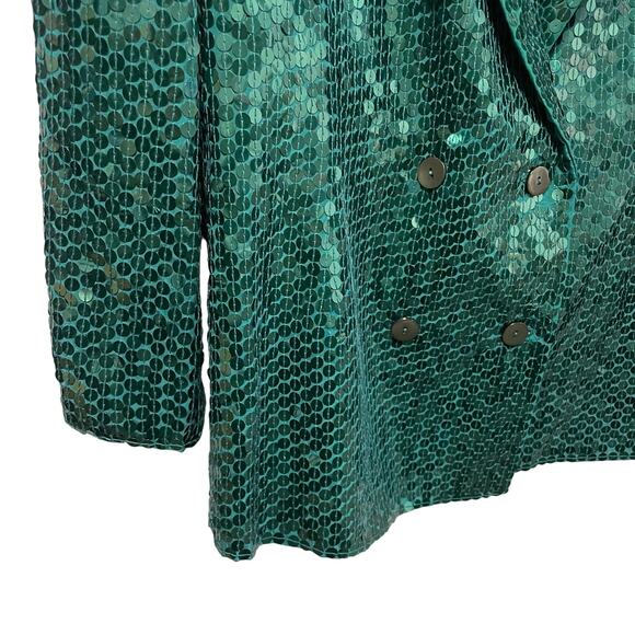 NWT Vintage Diane Gilman Pure Silk Sequin Embellished Blazer Jacket Green 1X - Picture 3 of 7